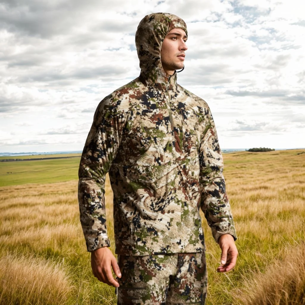 AinFad fleece hoodie on open grassland
